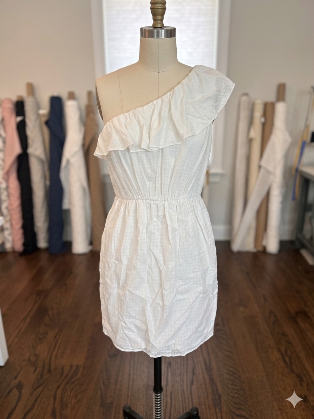 One-Shoulder Cream/White Ruffle Dress